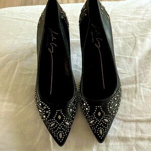 Neiman Marcus NWT Lola Cruz Black Pointy Toe Studded Pump Hot Dance FUN🌈